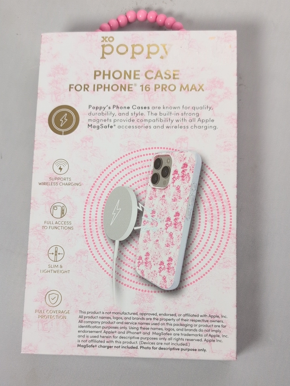 XO Poppy Pink Toile iPhone 16 Pro Max Phone Case - Picture 5 of 5